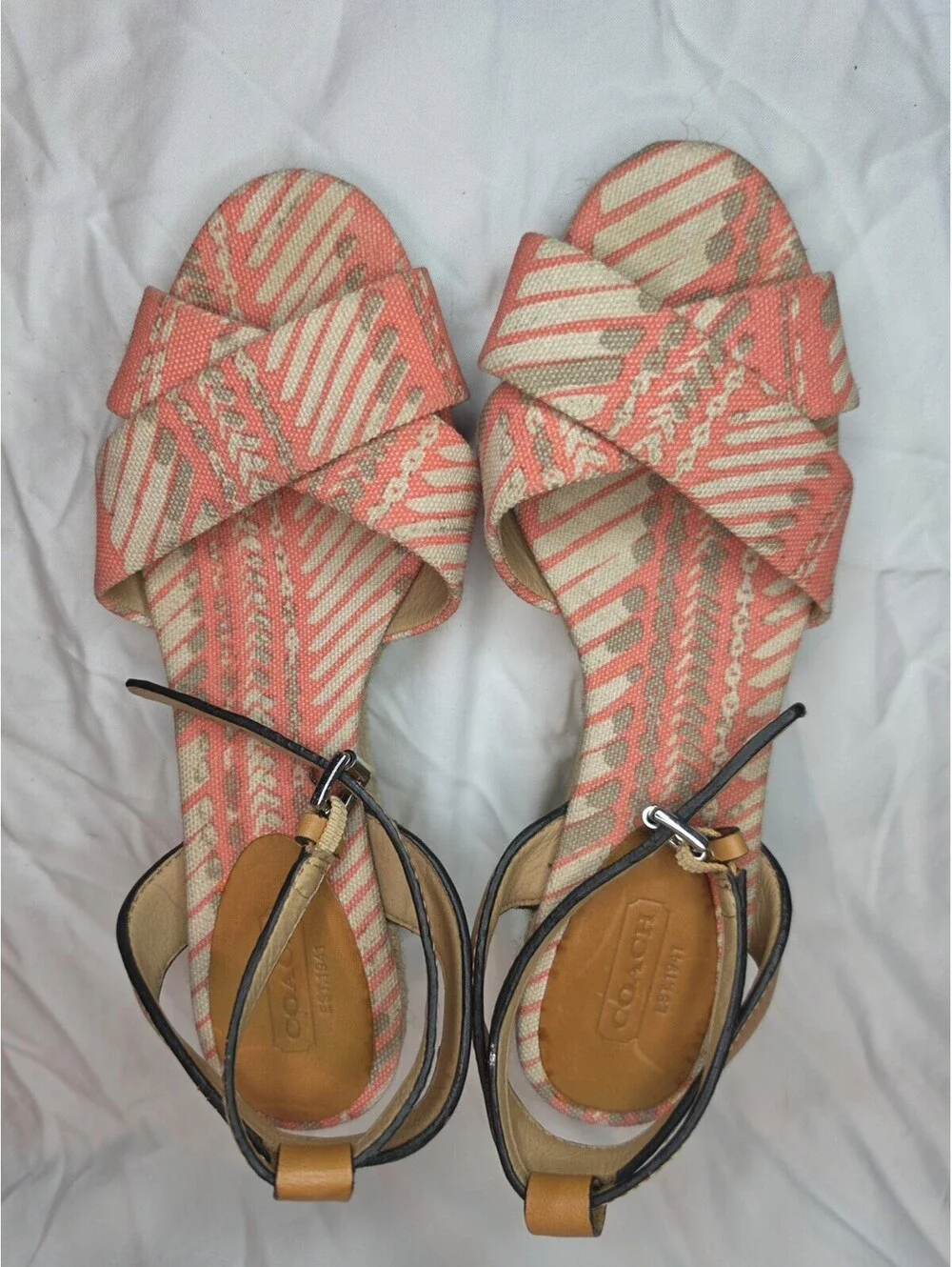Coach Henley A0800 Coral Canvas Espadrille Wedge Sandals Women’s Size 6B